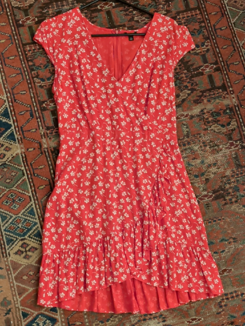 J. Crew Coral-Red Floral High-Low Wrap Dress